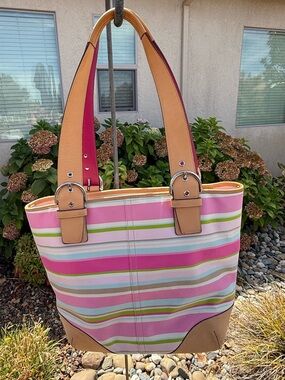 Coach shoulder bag Pink Multi-Stripe Tote